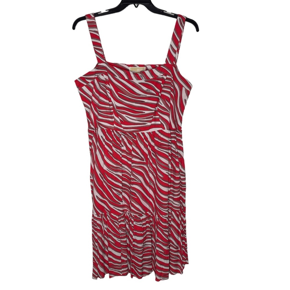 Michael Kors A-Line Square Neck Soft Zebra Midi Dress